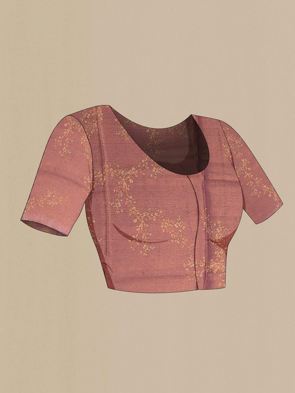 Close up image of the blouse of Purple Tussar Silk Saree with Zari Butta on the body and Silk Border