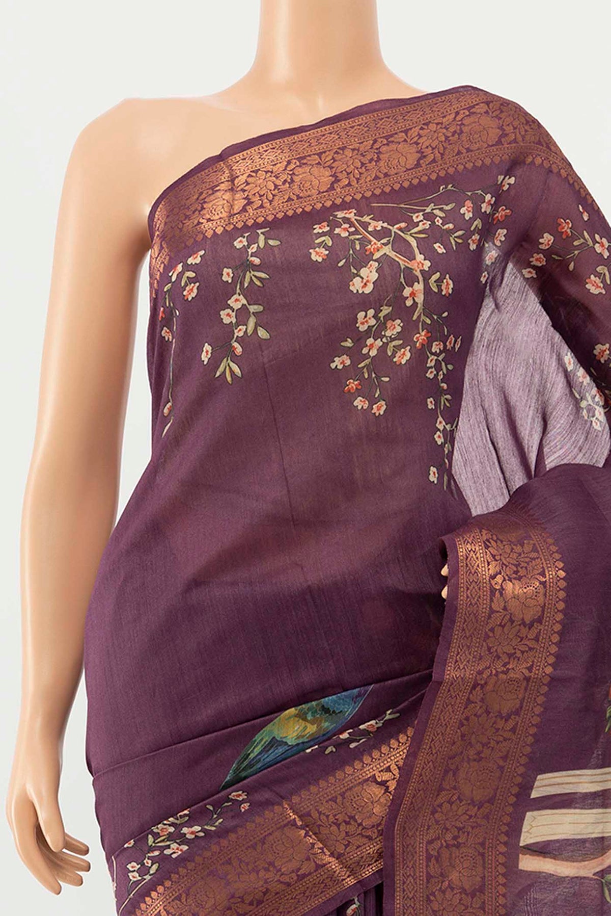 Border image of Purple Tussar Silk Saree with Zari Butta on the body and Silk Border