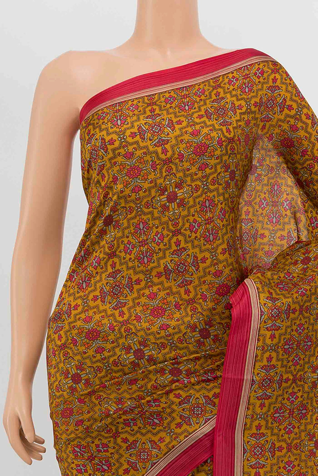 Border image of Mustard Printed Silk Saree with Floral Print on the body and Silk Border