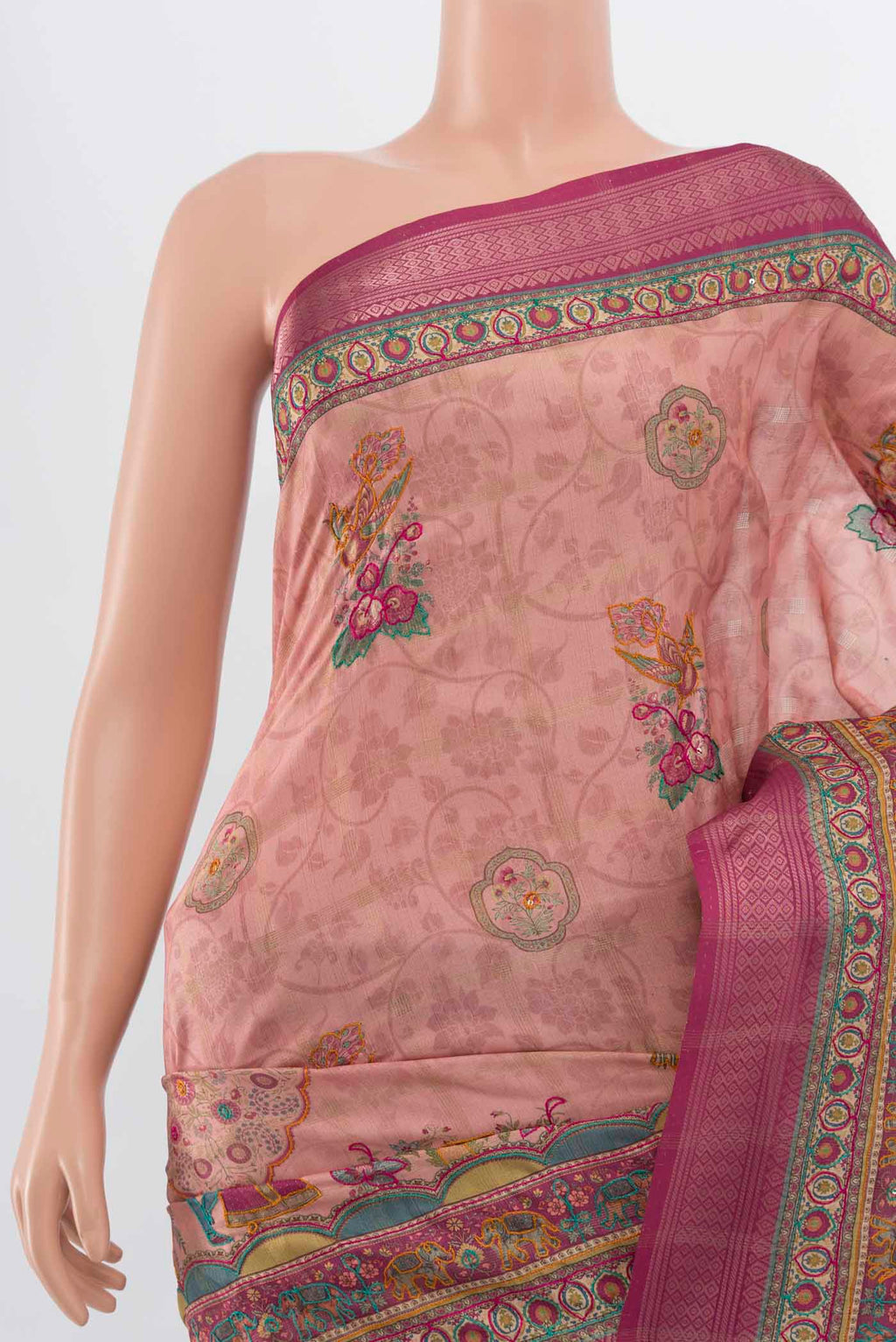 Border image of Peach Art Silk Saree with Embroidery on the body and Silk Border. 