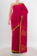 Dark Pink Pochampally Saree with Zari Butta on the body and Silk Border.  displayed on a mannequin