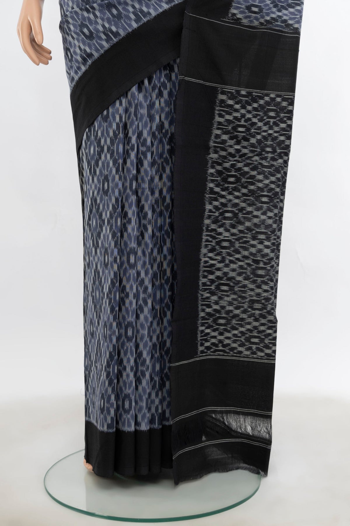 Pleats and pallu of Multi Color Pochampally Cotton Saree with Ikat Print on the body and Silk Border. 