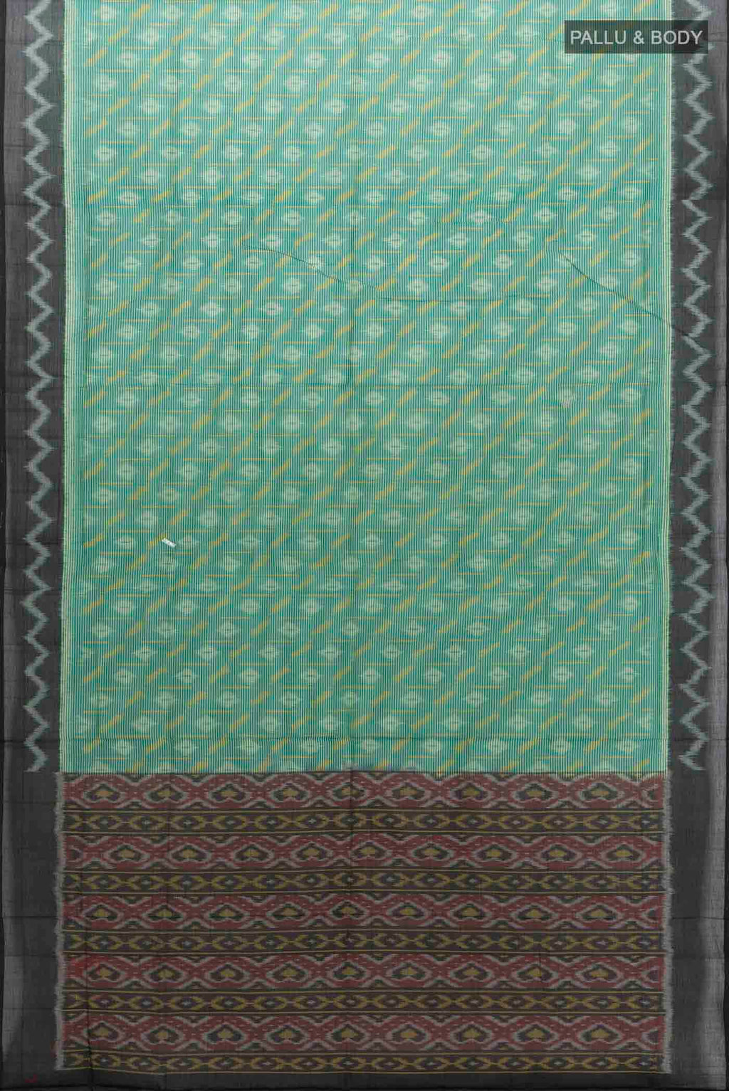 Flat view of Blue Pochampally Cotton Saree with Pure Ikat on the body and Plain Border