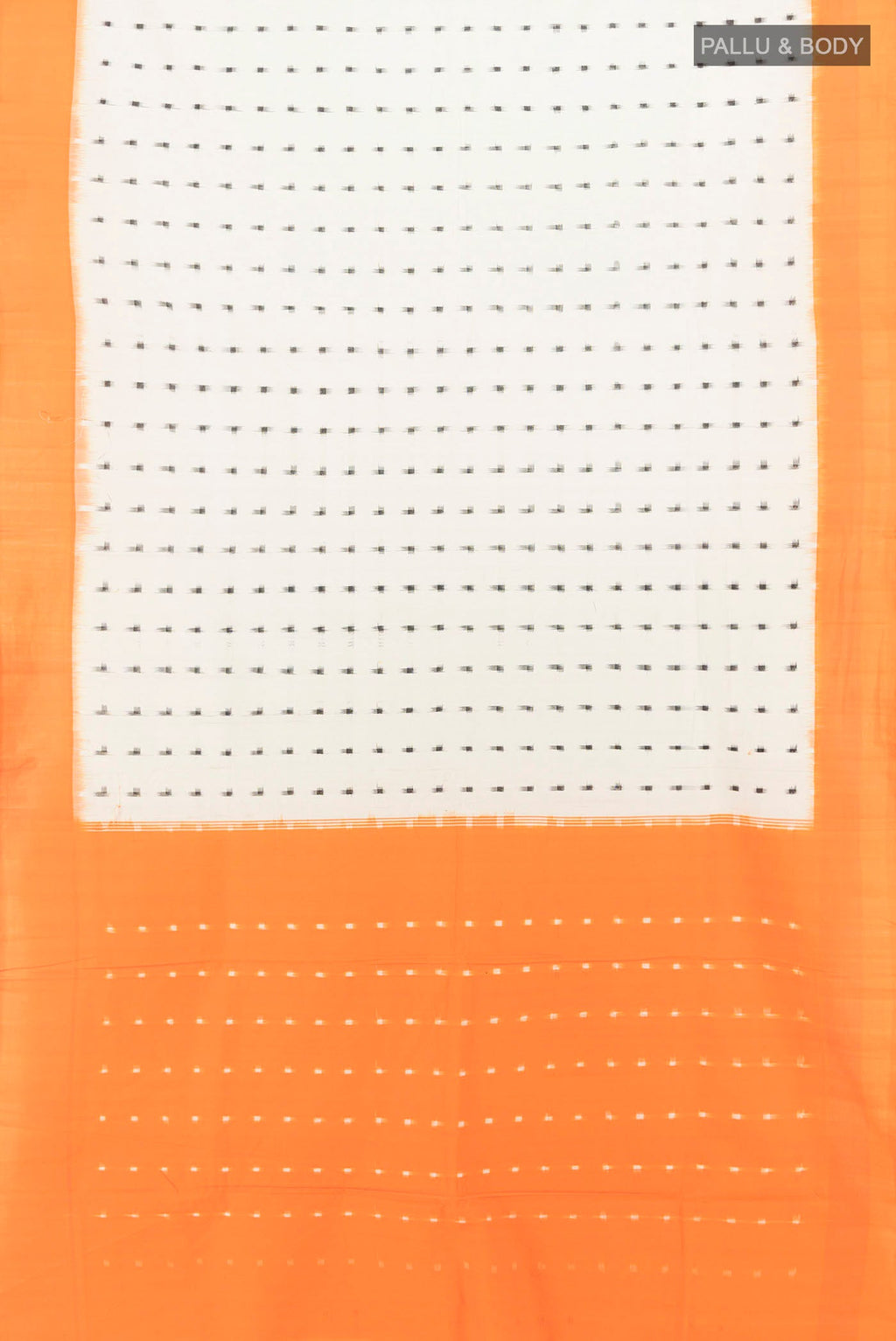 Flat view of Cream Pochampally Cotton Saree with Ikat Print on the body and Ikat Border. 