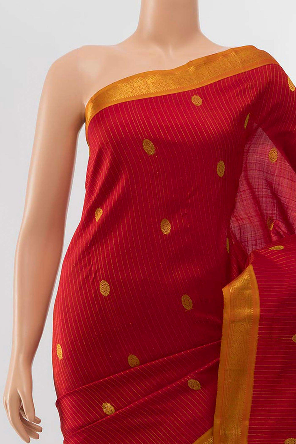 Border image of Red Kanchipuram Silk Saree with Zari Butta on the body and Silk Border
