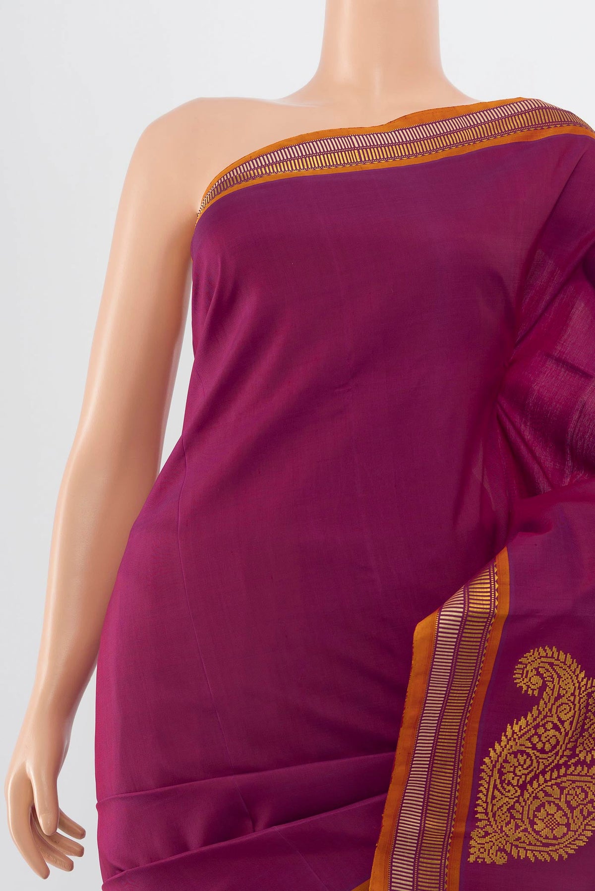 Border image of Purple Kanchipuram Silk Saree with Zari Butta on the body and Silk Border. 