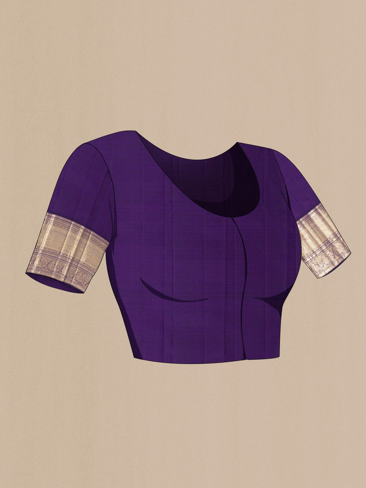Close up image of the blouse of Lavender Kanchipuram Silk Saree with Zari Brocade on the body and Zari Border