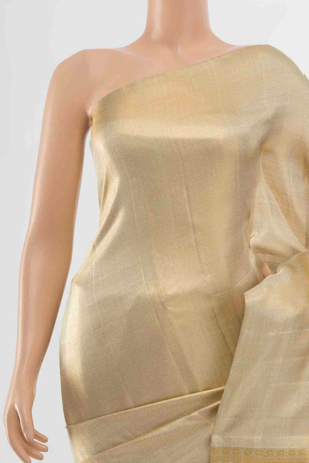 Border image of Golden Kanchipuram Silk Saree with Zari Butta on the body and Silk Border