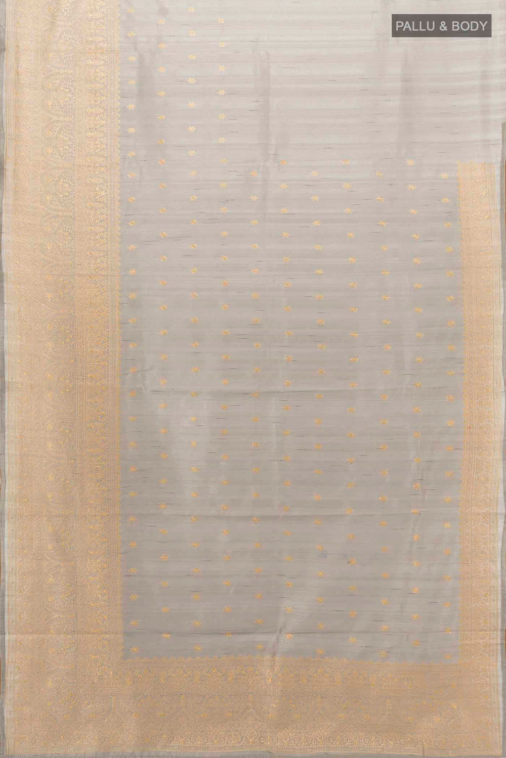 Flat view of Grey Art Silk Saree with Thread Butta on the body and Silk Border