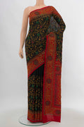 Black Art Silk Saree with Embroidery on the body and Silk Border.  displayed on a mannequin
