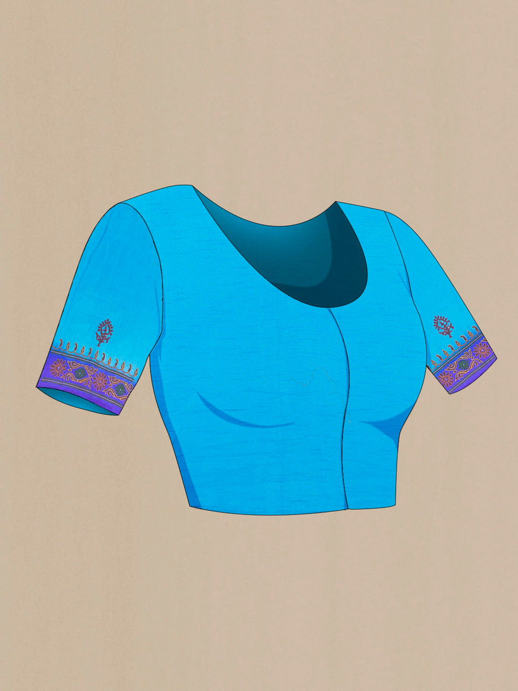 Close up image of the blouse of Light Blue Art Silk Saree with Embroidery on the body and Embroidery Border. 