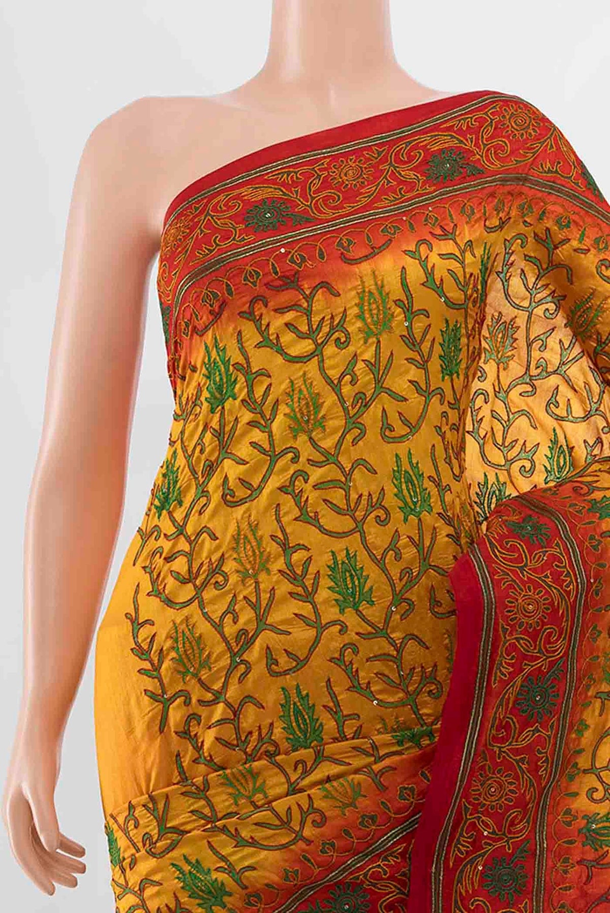 Border image of Yellow Blended Raw Silk Saree with Embroidery on the body and Embroidery Border