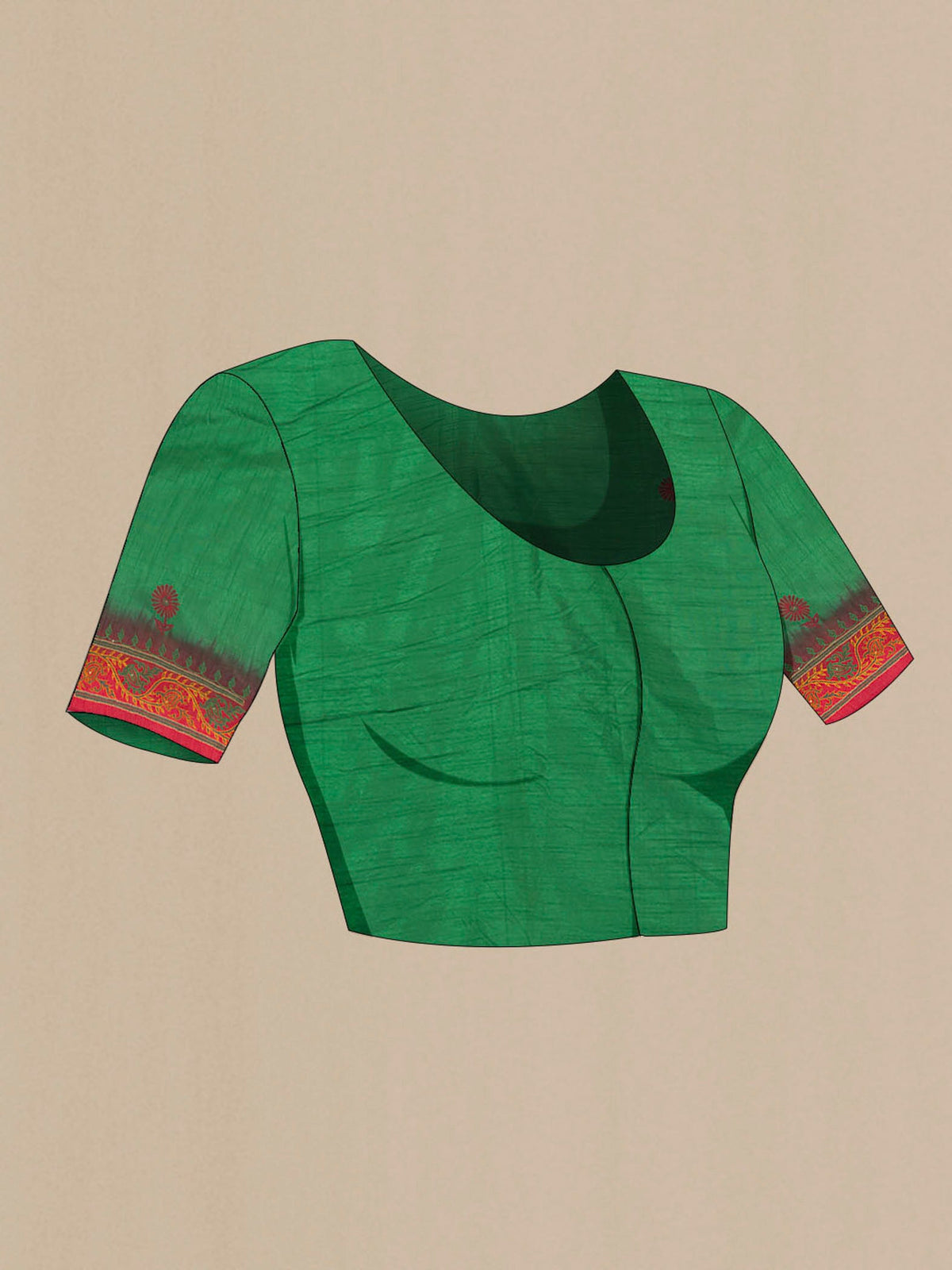 Close up image of the blouse of Bottle Green Art Silk Saree with Embroidery on the body and Embroidery Border. 