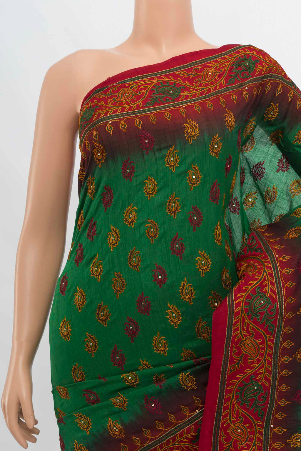 Border image of Bottle Green Art Silk Saree with Embroidery on the body and Embroidery Border. 