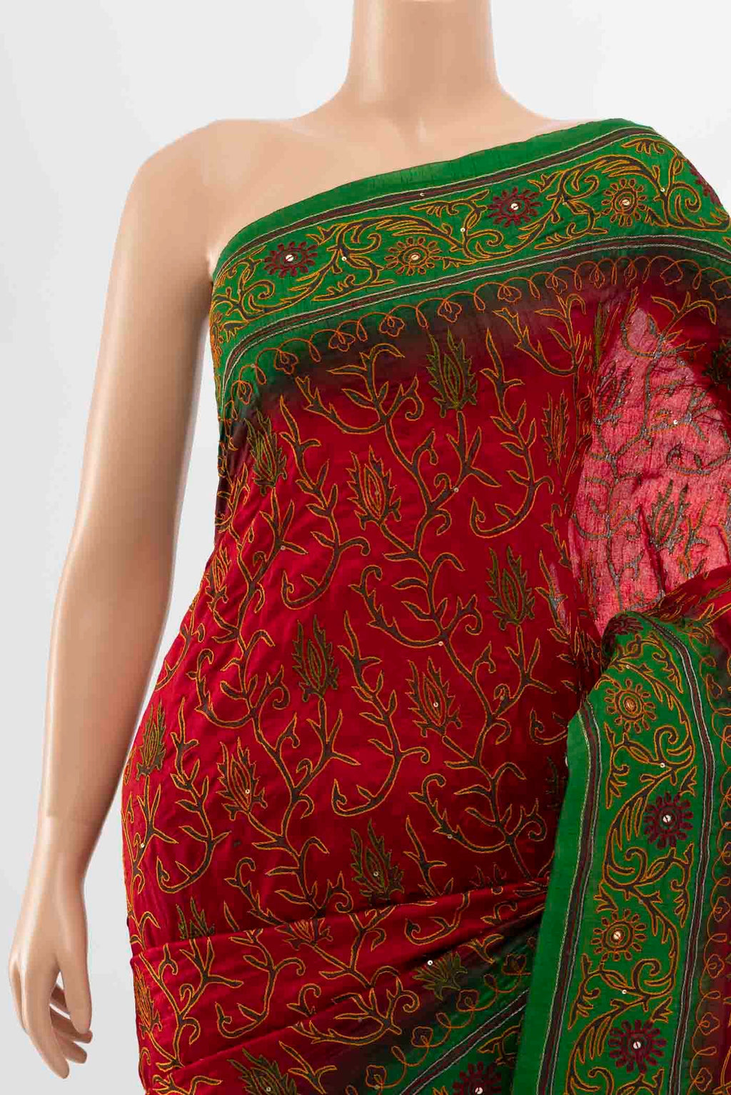 Border image of Red Blended Raw Silk Saree with Embroidery on the body and Embroidery Border