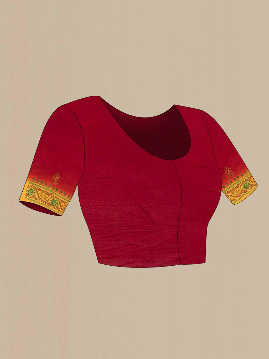 Close up image of the blouse of Maroon Blended Raw Silk Saree with Embroidery on the body and Embroidery Border