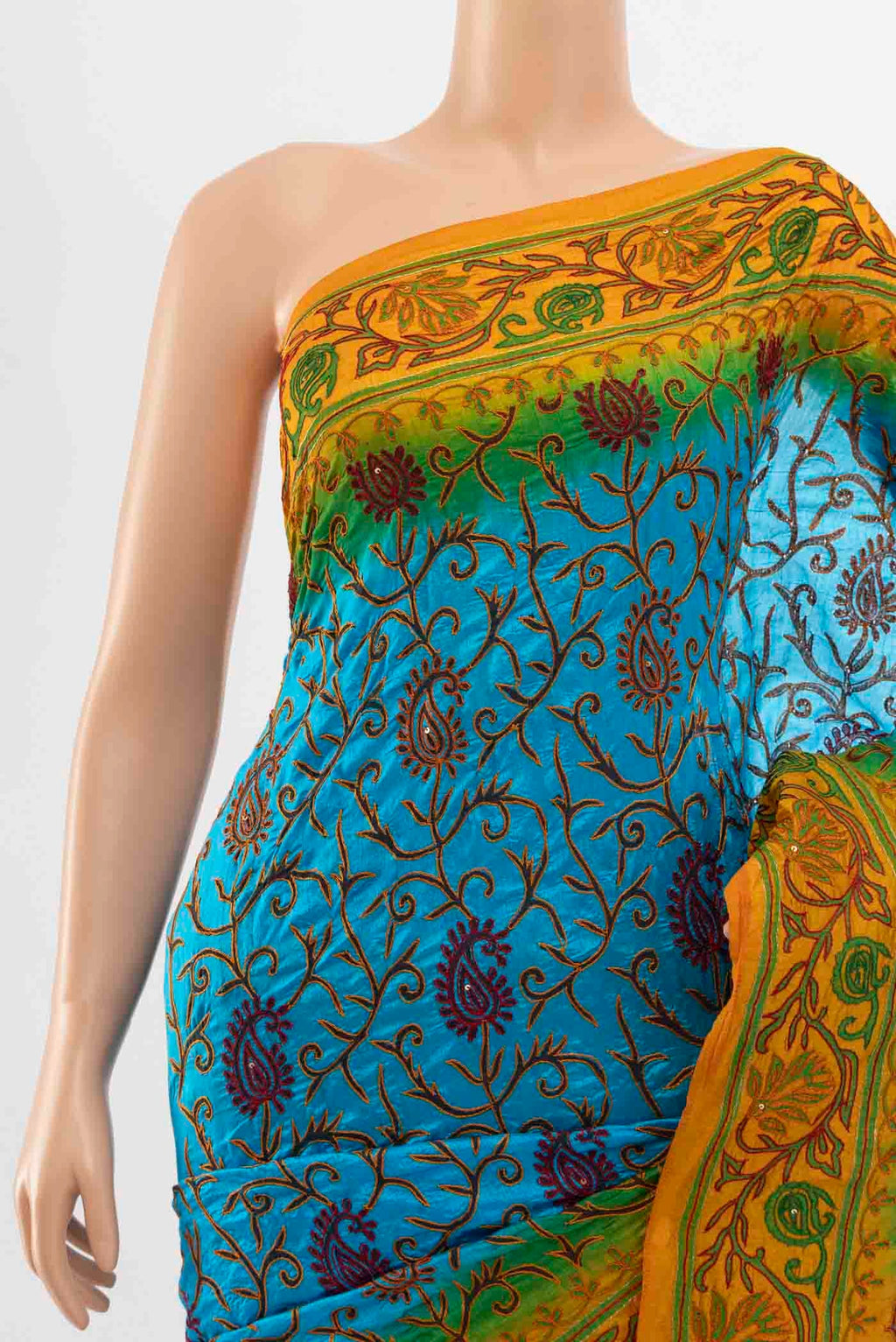 Border image of Sky Blue Blended Raw Silk Saree with Embroidery on the body and Embroidery Border