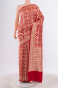 Red Banarasi Silk Saree with Zari Butta on the body and Silk Border.  displayed on a mannequin