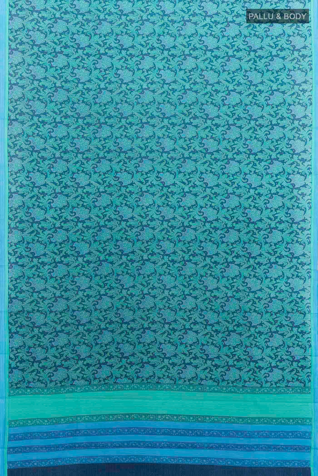 Flat view of Light Green Printed Silk Saree with Floral Print on the body and Plain Border