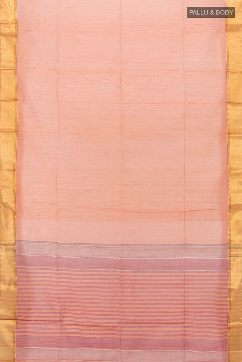 Flat view of Brown Maheshwari Silk Cotton Saree with Plain Body and Zari Border