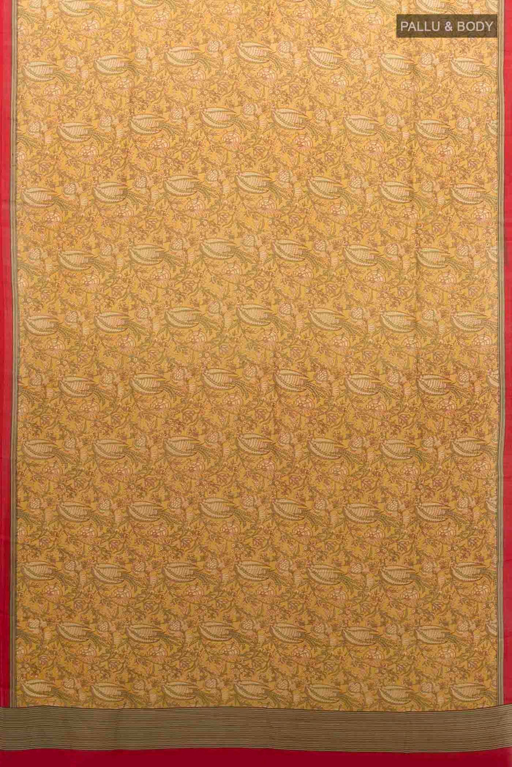 Flat view of Beige Printed Silk Saree with Floral Print on the body and Fancy Border