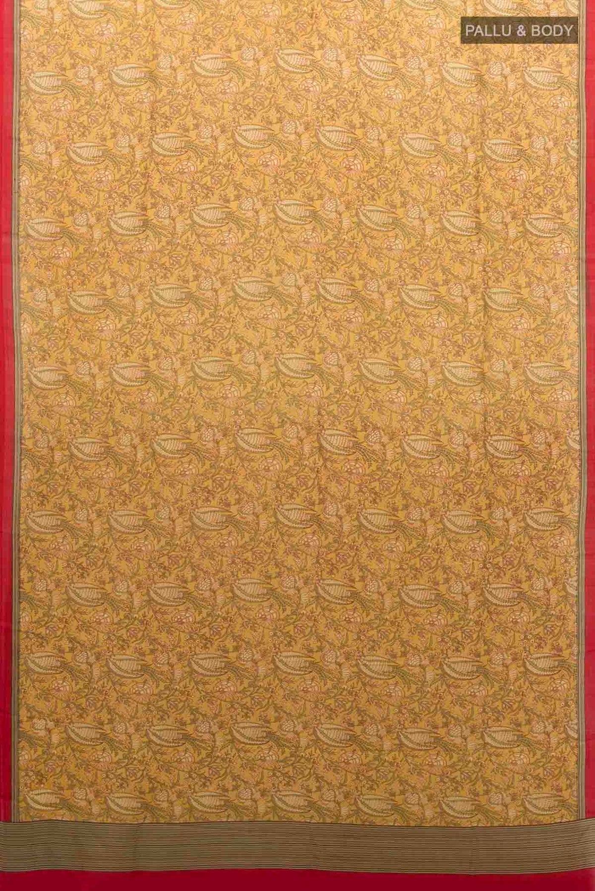Flat view of Beige Printed Silk Saree with Floral Print on the body and Fancy Border