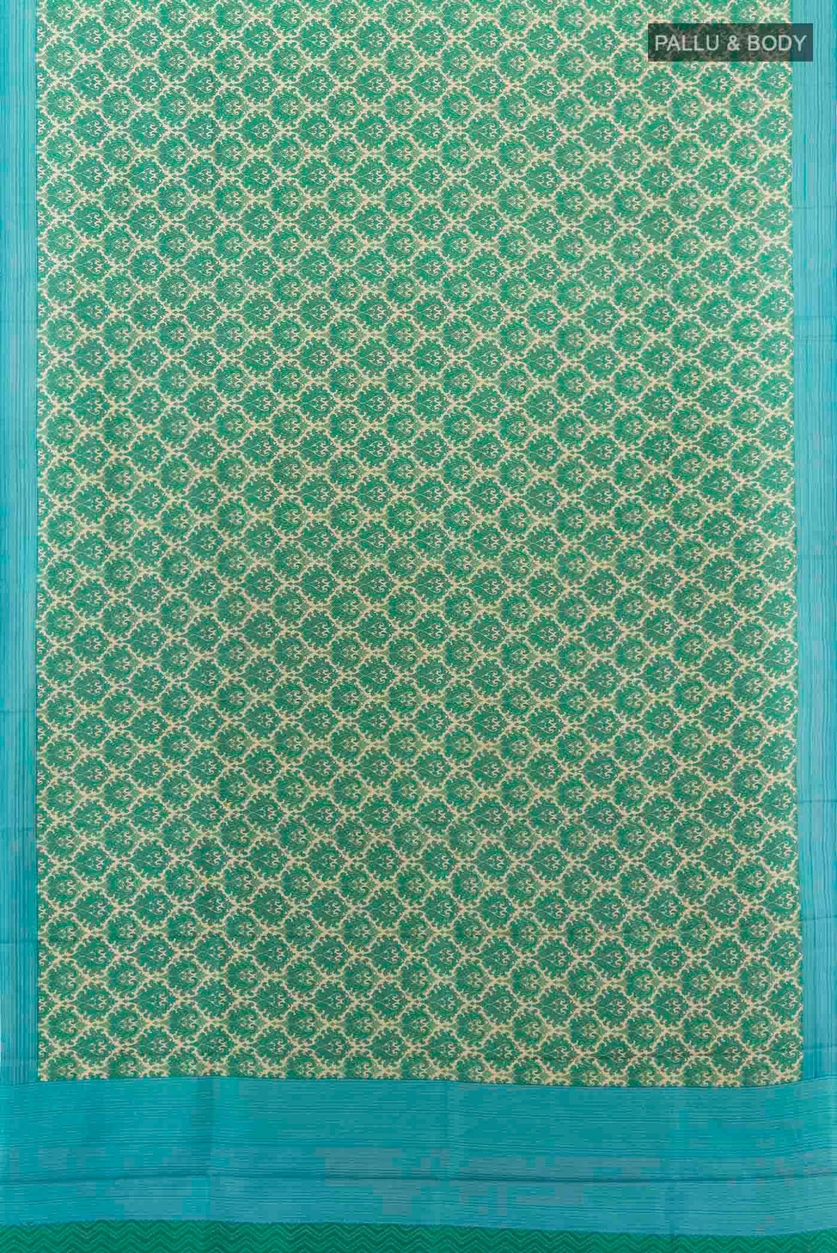 Flat view of Green Printed Silk Saree with Floral Print on the body and Fancy Border