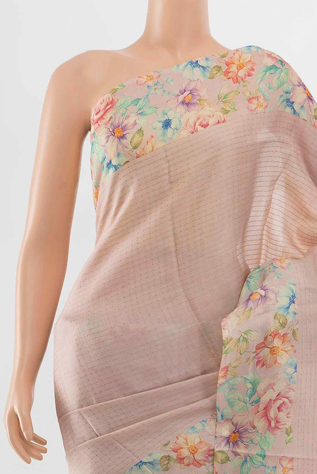 Border image of Rose pink Tussar Silk Saree with Floral Print on the body and Fancy Border