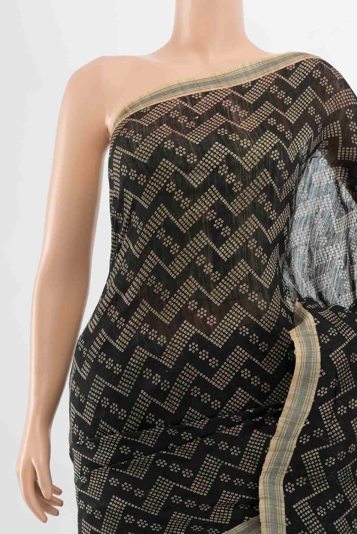 Border image of Black Tussar Silk Saree with Zari Butta on the body and Silk Border