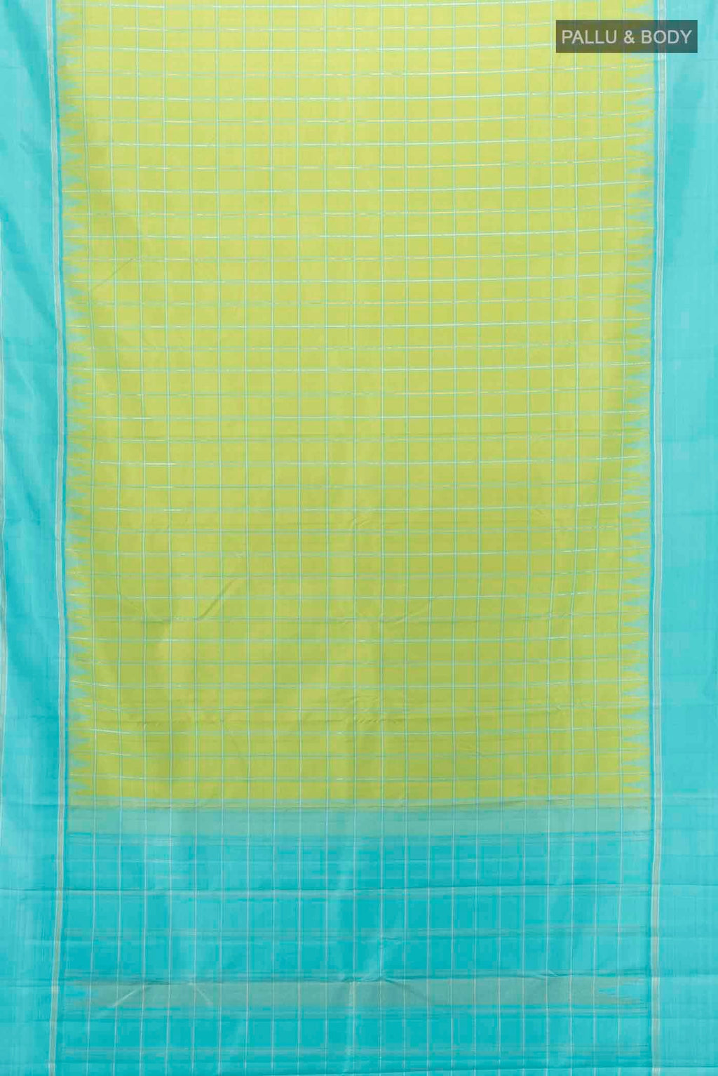 Flat view of Pista Green Kanchipuram Silk Saree with Zari Butta on the body and Silk Border