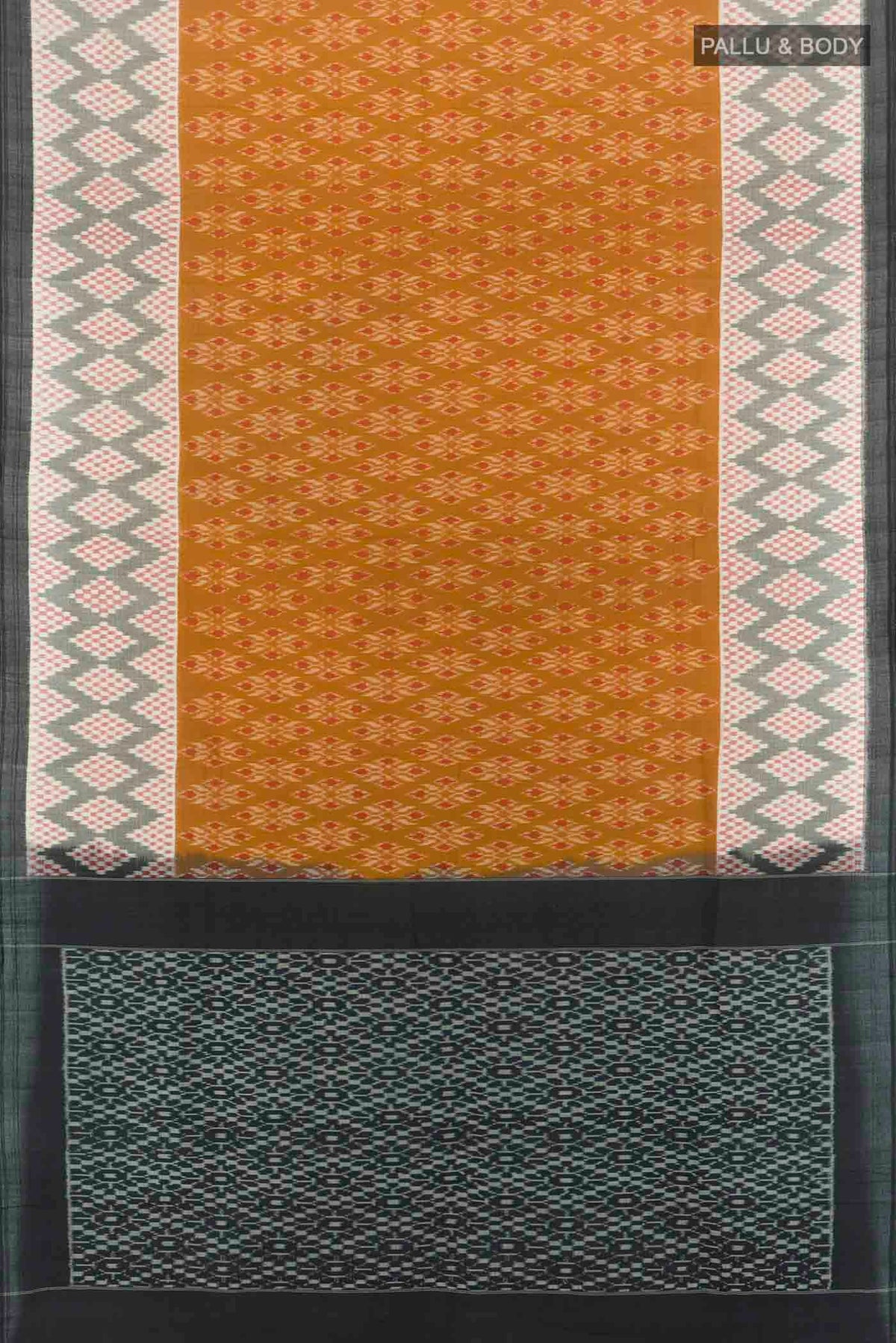 Flat view of Multi Color Pochampally Cotton Saree with Checked design on the body and Fancy Border. 