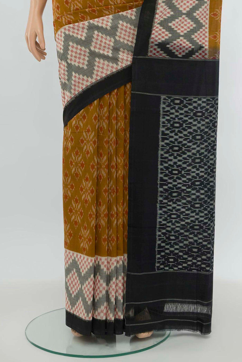 Pleats and pallu of Multi Color Pochampally Cotton Saree with Checked design on the body and Fancy Border. 