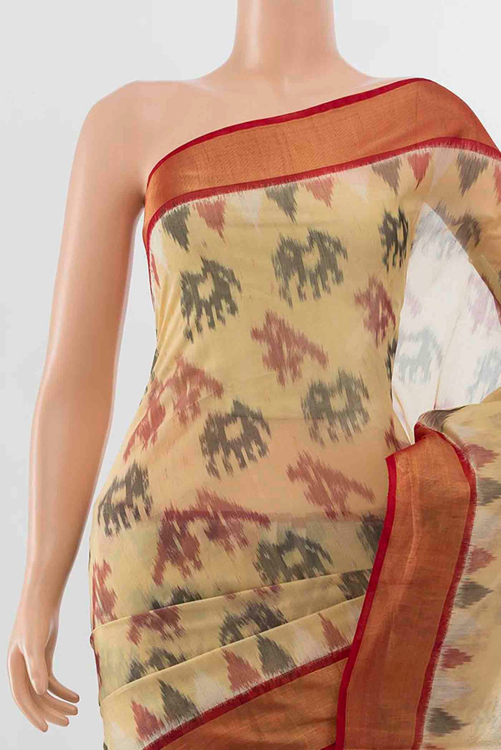 Border image of Beige Kora Cotton Saree with Batik Print on the body and Silk Border