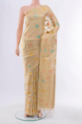 Cream Art Silk Saree with Zari Butta on the body and Silk Border displayed on a mannequin