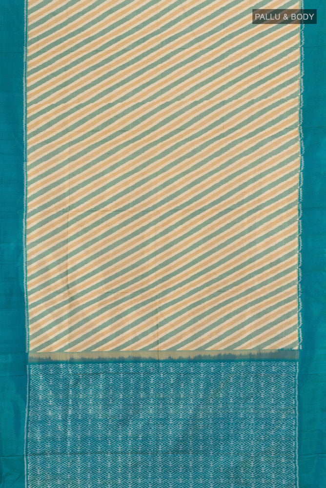 Flat view of Multi Color Pochampally Silk Saree with Pure Ikat on the body and Plain Border. 