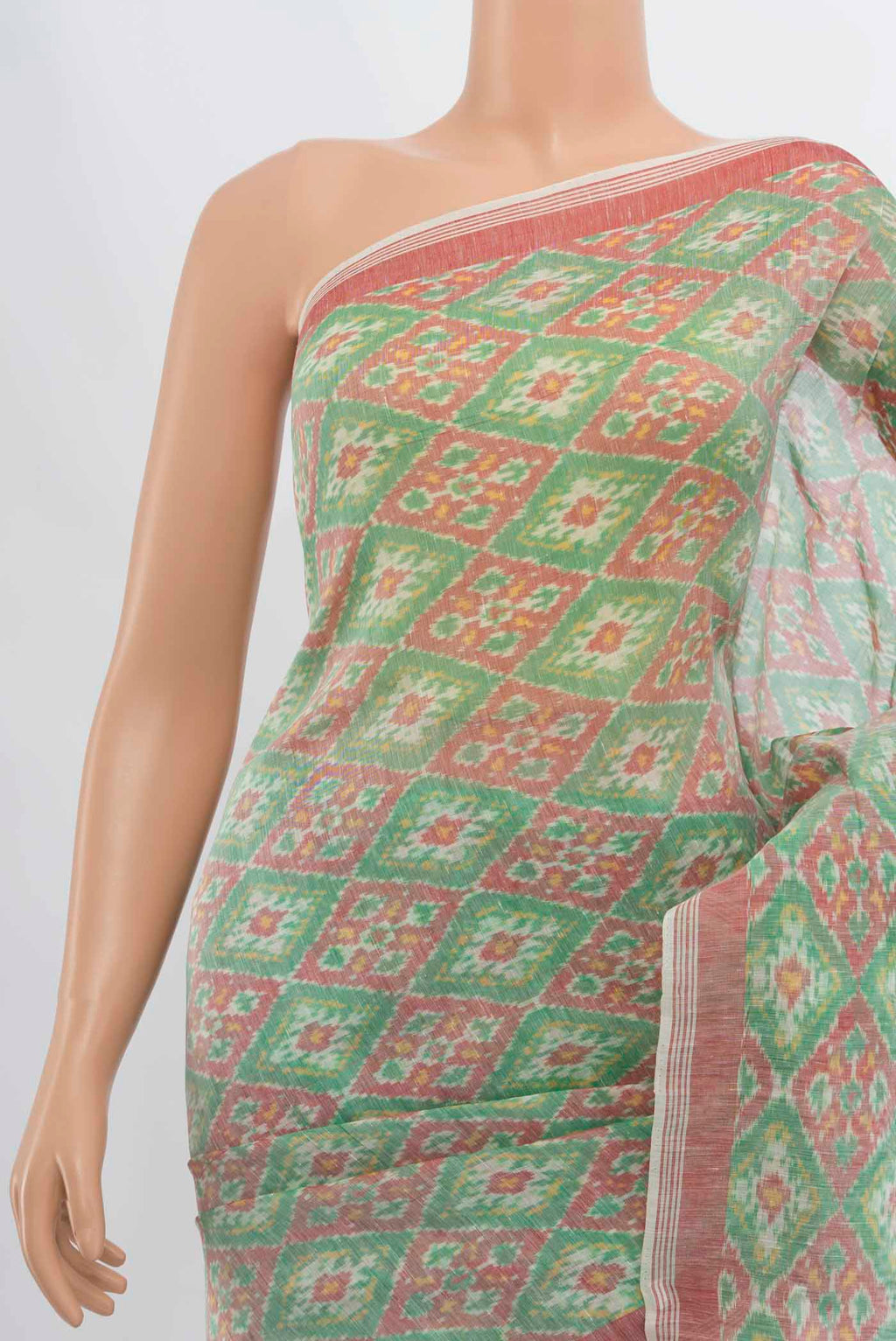 Border image of Multi Color Pochampally Saree with Ikat Print on the body and Silk Border. 