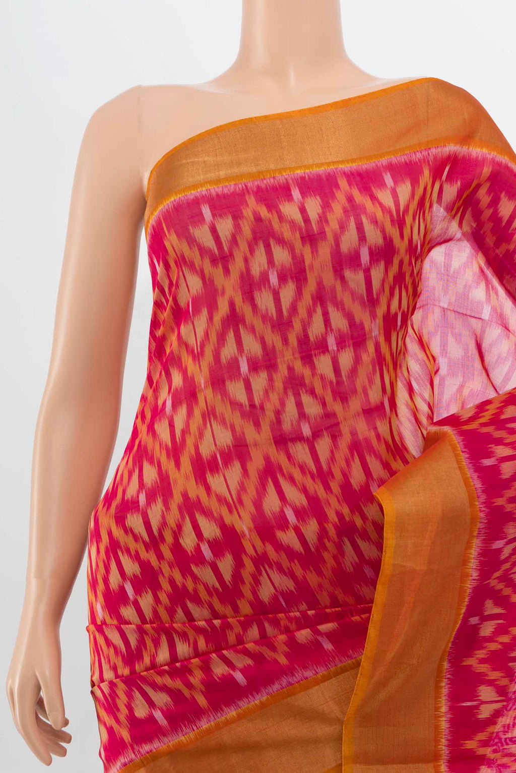 Border image of Magenta Maheshwari Silk Cotton Saree with Ikat Print on the body and Silk Border. 