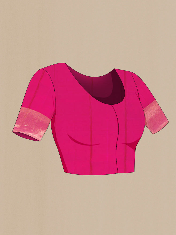 Close up image of the blouse of Multi Color Kanchipuram Silk Saree with Zari Butta on the body and Silk Border. 