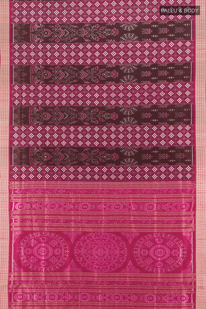 Flat view of Multi Color Orissa Silk Saree with Ikat Print on the body and Silk Border. 