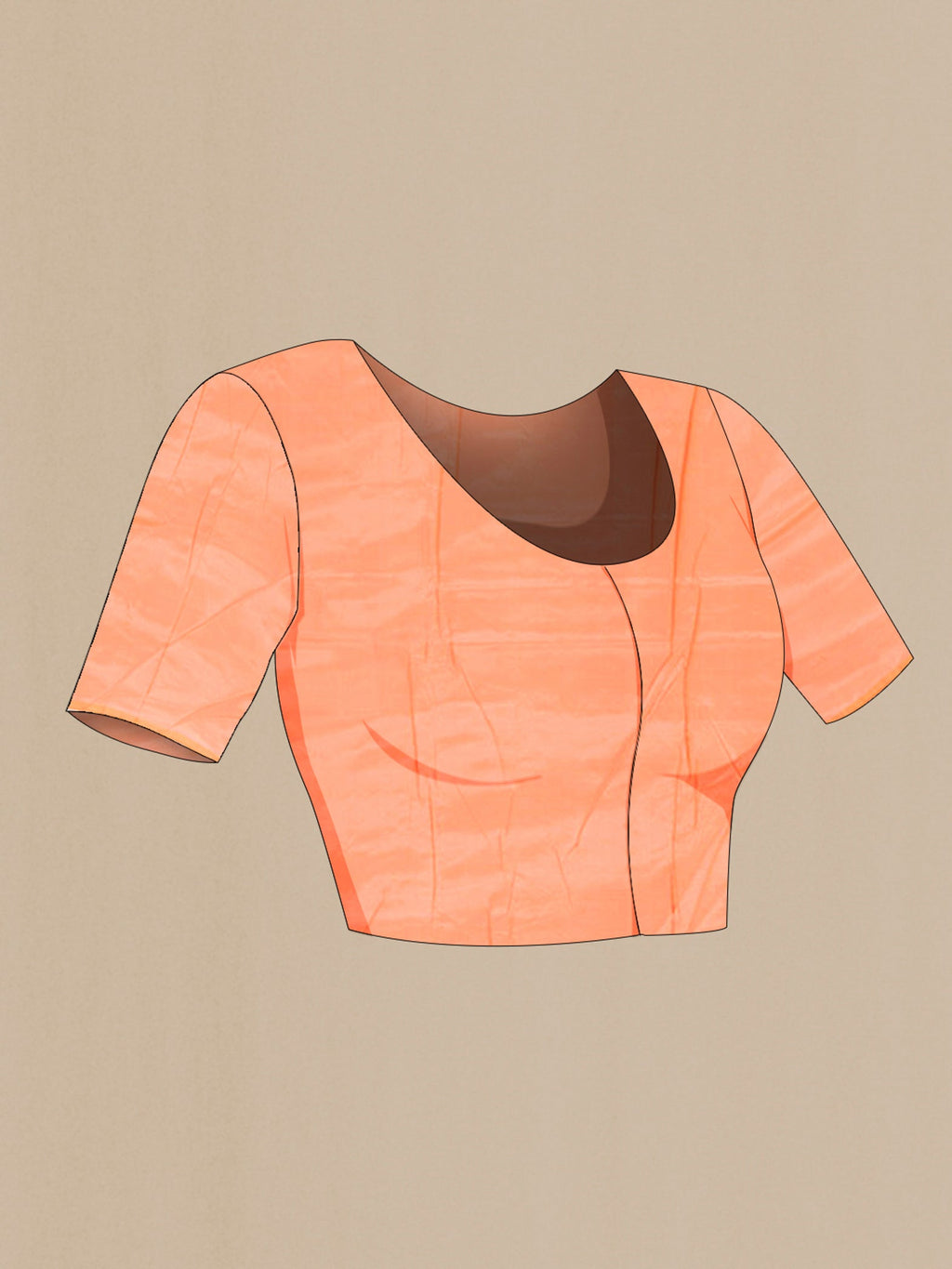 Close up image of the blouse of Orange Assam Silk Saree with Jacquard With Thread Butta on the body and Silk Border. 