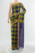 Multi Color Kora Cotton Saree with Zari Butta on the body and Silk Border.  displayed on a mannequin