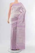 Lavender Kanchipuram Silk Saree with Zari Butta on the body and Silk Border.  displayed on a mannequin