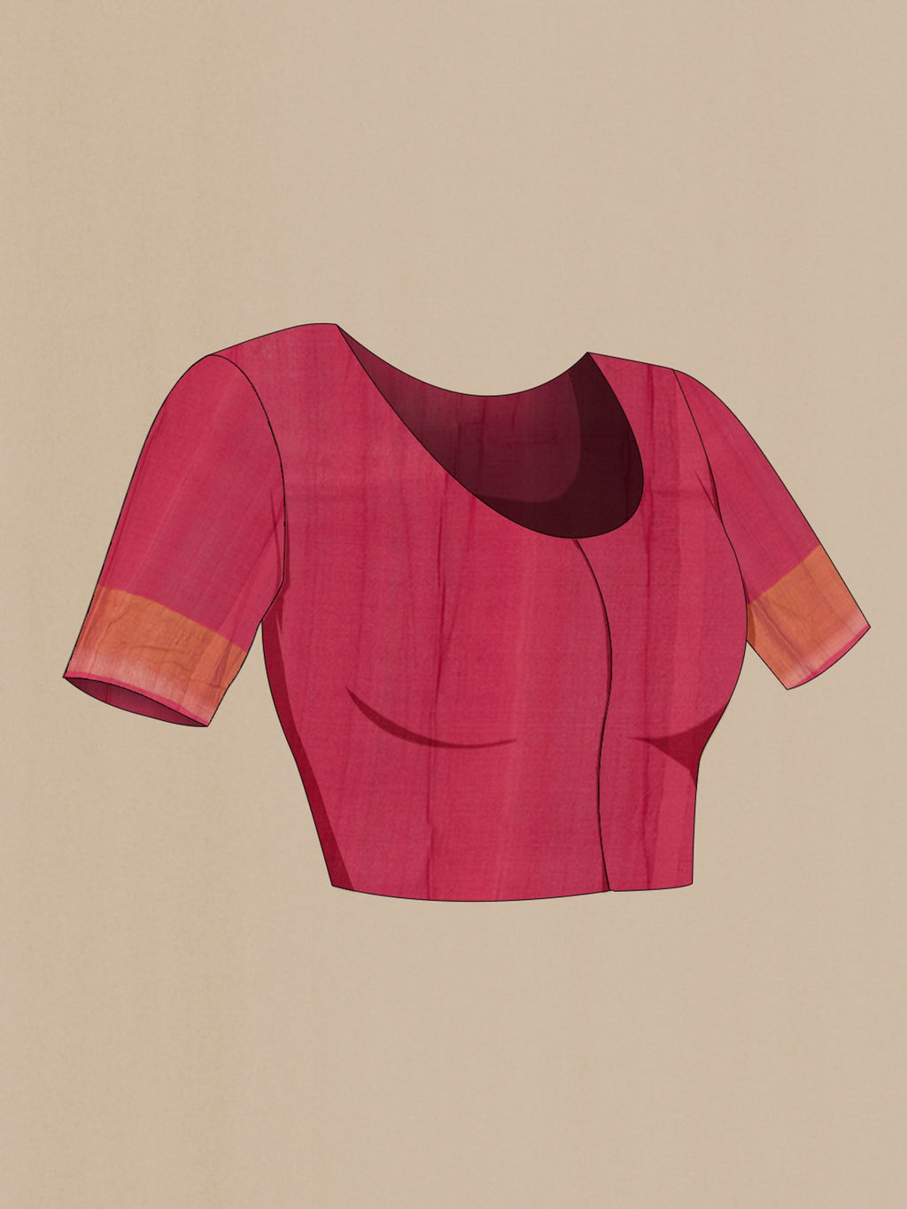 Close up image of the blouse of Peach Tussar Silk Saree with Floral Print on the body and Silk Border. 