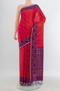 Multi Color Soft Silk Saree with Zari Butta on the body and Zari Border.  displayed on a mannequin