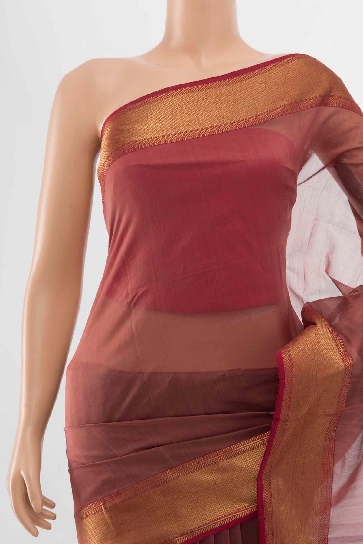Border image of Maroon Maheshwari Silk Cotton Saree with Zari Butta on the body and Silk Border