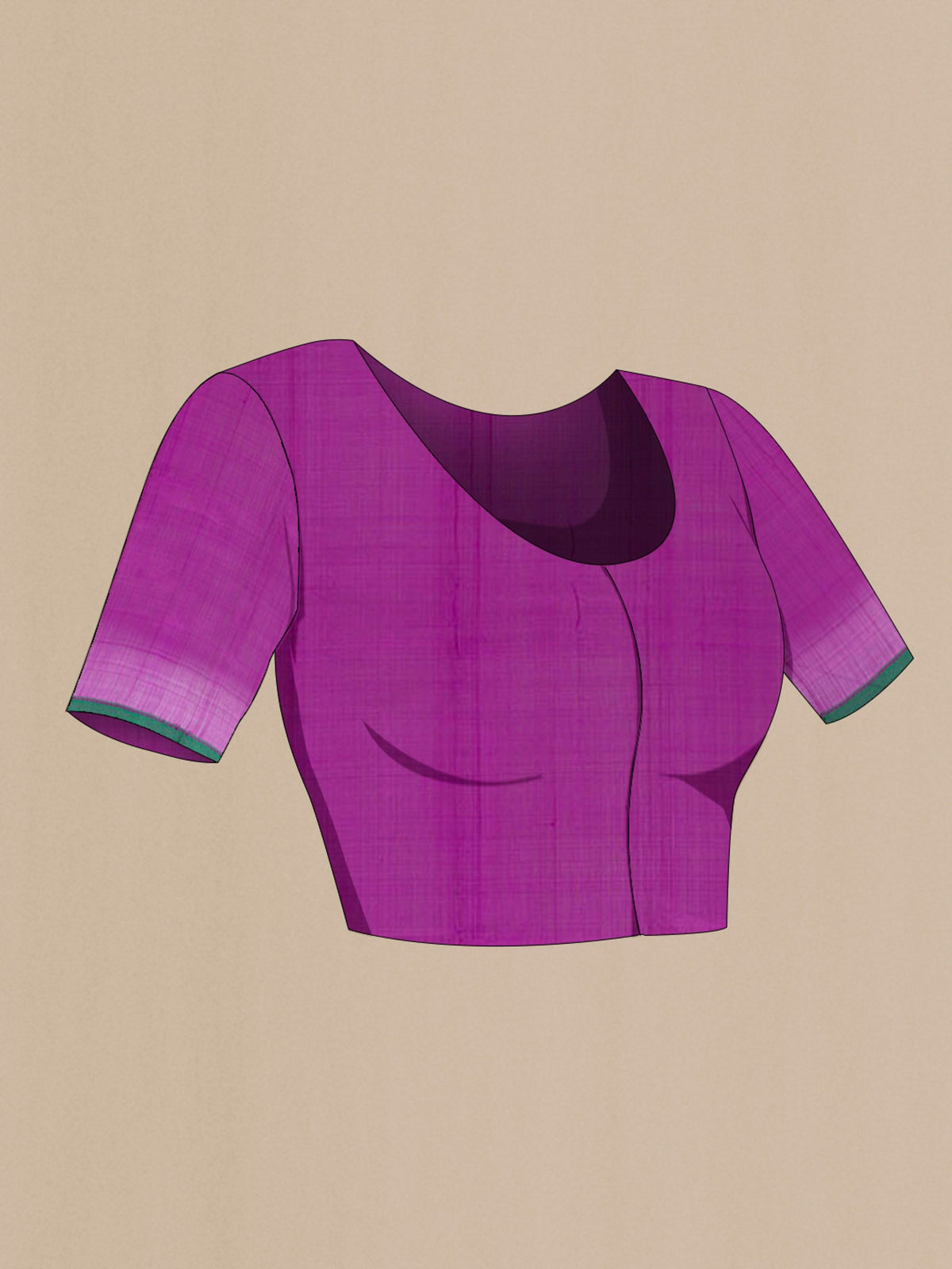 Close up image of the blouse of Violet Kanchipuram Silk Saree with Thread Butta on the body and Thread Border. 