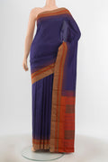 Violet Bangalore Silk - kadyal Saree with Plain Body and Zari Border.  displayed on a mannequin