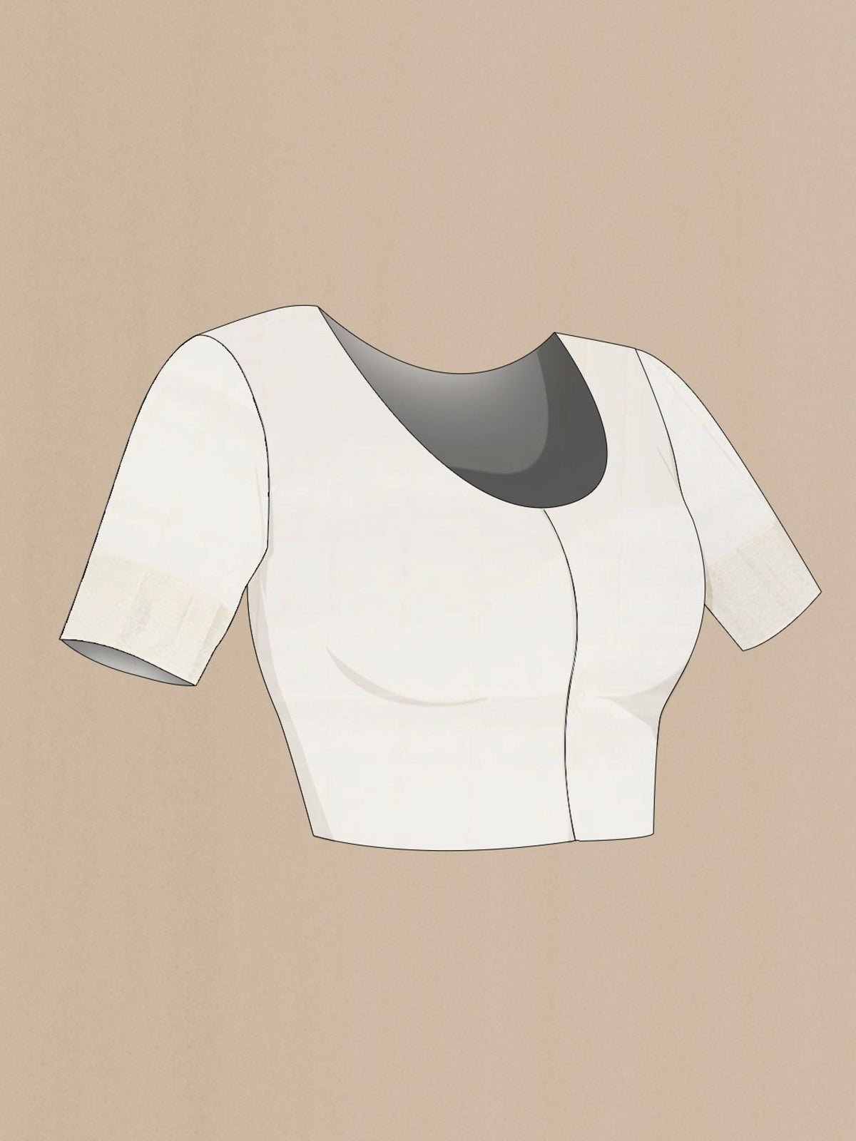 Close up image of the blouse of Cream Soft Silk Saree with Zari Butta on the body and Silk Border. 
