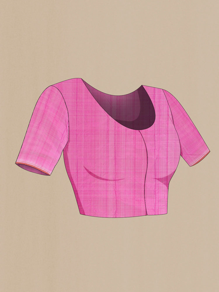 Close up image of the blouse of Magenta Kanchipuram Silk Saree with Plain Body and Silk Border. 