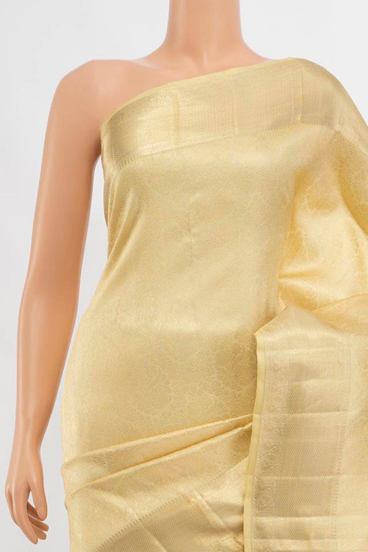 Border image of Cream Kanchipuram Silk Saree with Zari Butta on the body and Silk Border. 
